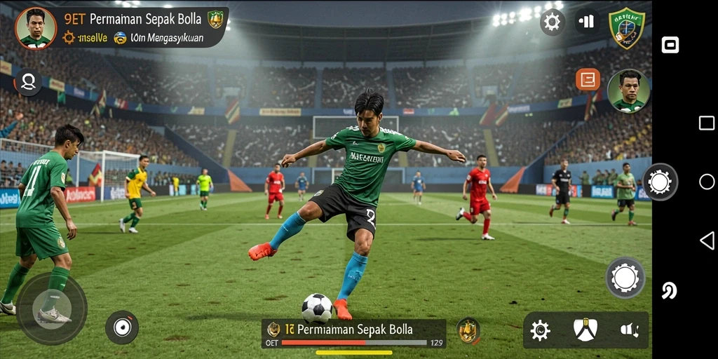 Tampilan gameplay 9ET yang penuh aksi dan strategi sepak bola.