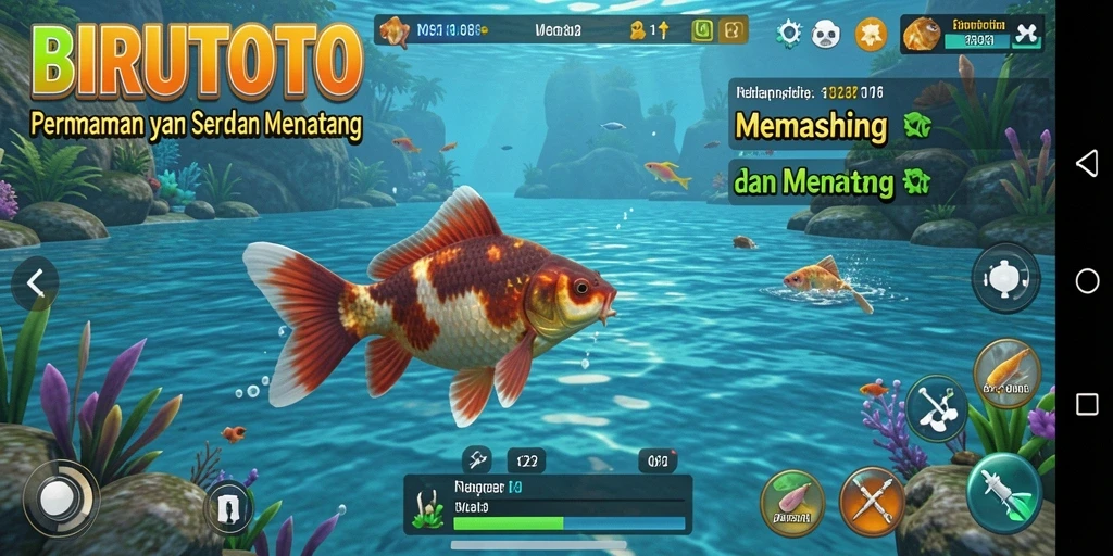 Tampilan gameplay BIRUTOTO menampilkan suasana memancing yang mendebarkan dan menenangkan.
