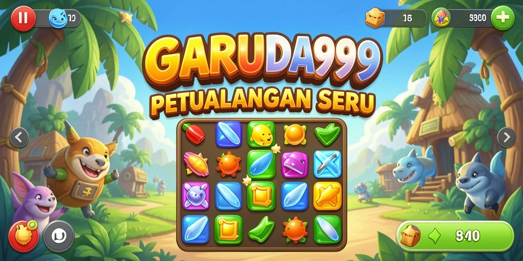 Tampilan permainan GARUDA999 dengan grafis yang cerah dan gameplay Match-3 yang menarik.