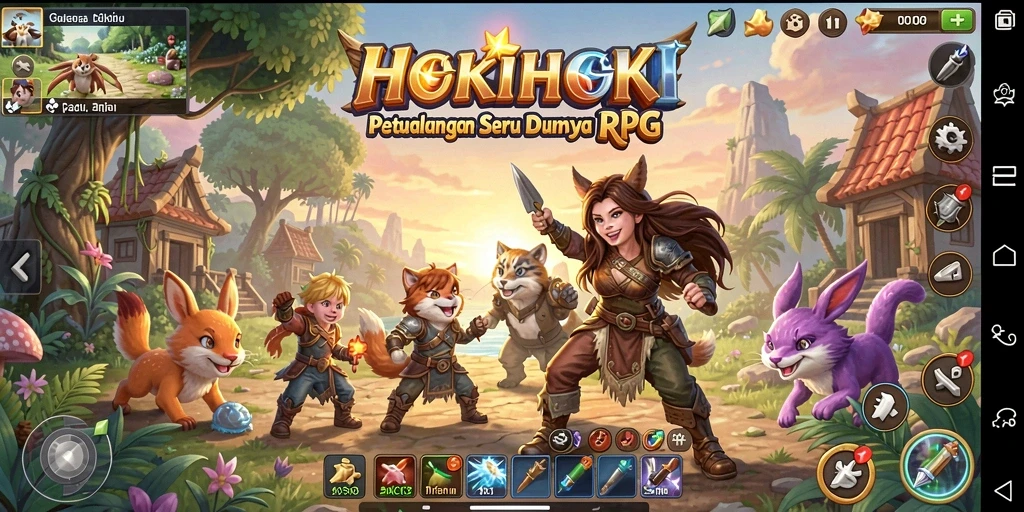 Screenshot gameplay HOKIHOKI dengan aksi RPG yang menegangkan.