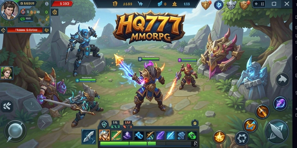 Menampilkan momen seru dari gameplay HQ777 MMORPG yang beraksi.