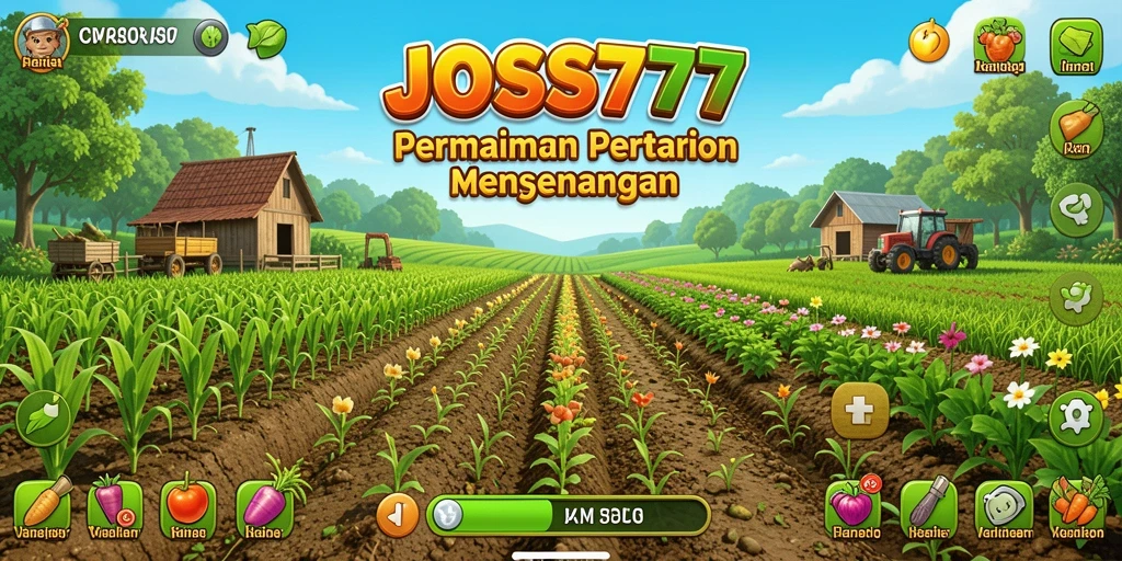 Screenshot gameplay JOSS777, menunjukkan aktivitas bertani.