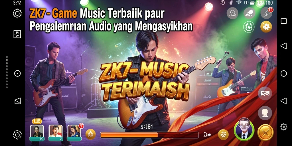 Tampilan gameplay ZK7 dengan berbagai lagu dan tantangan musik.